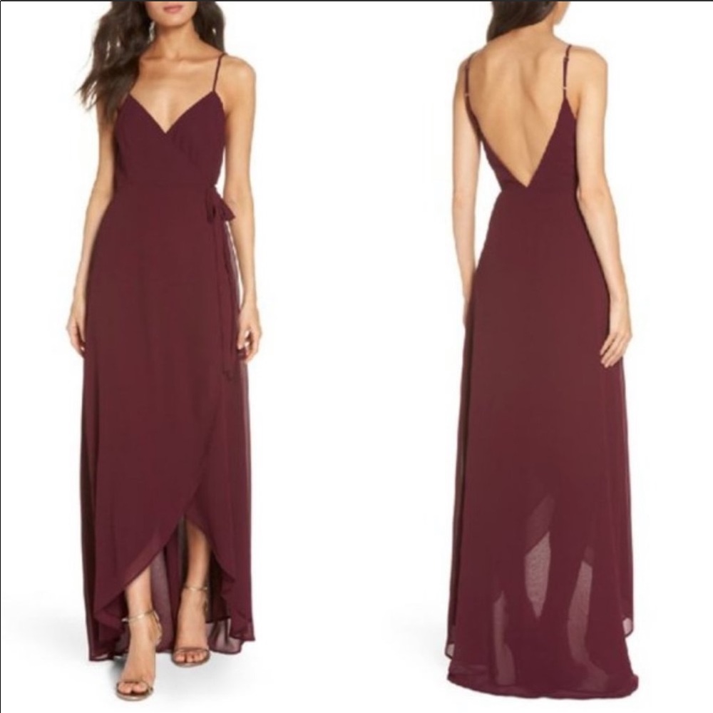 Show Me Your MuMu Burgundy Spaghetti-Strap Wrap Maxi Dress